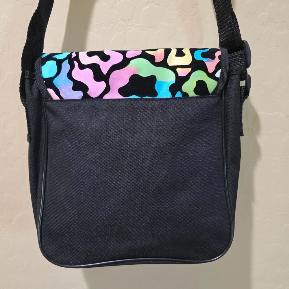 Peachtree Playthings Black Velvet Canvas Neon LION CAT Messenger Crossbody Bag